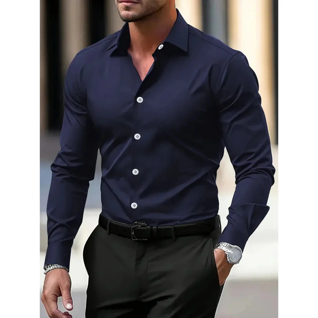 Herrenhemd mit langen Ärmeln, Slim Fit, klassischer Kragen – Heinrich