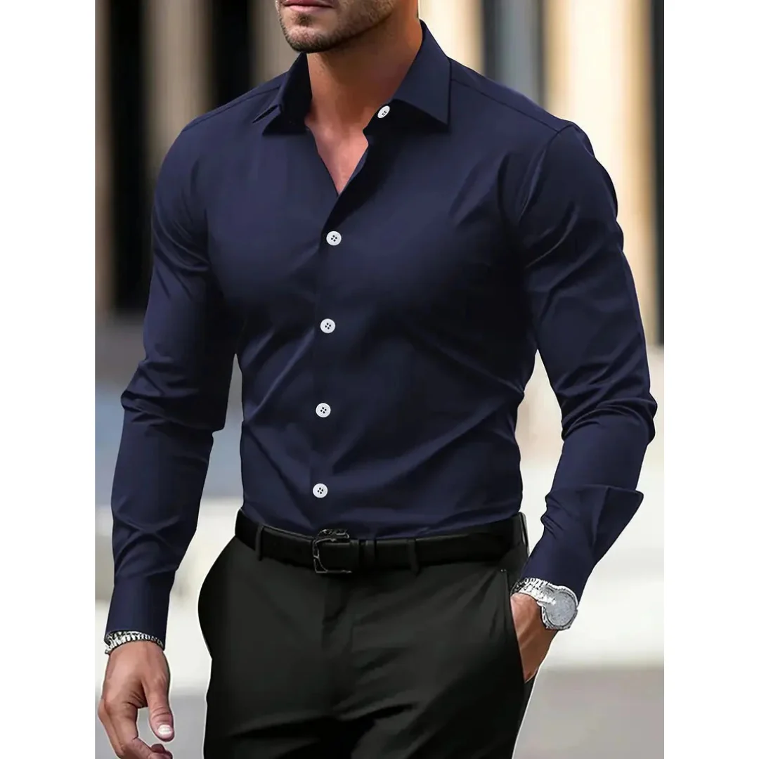 Herrenhemd mit langen Ärmeln, Slim Fit, klassischer Kragen – Heinrich