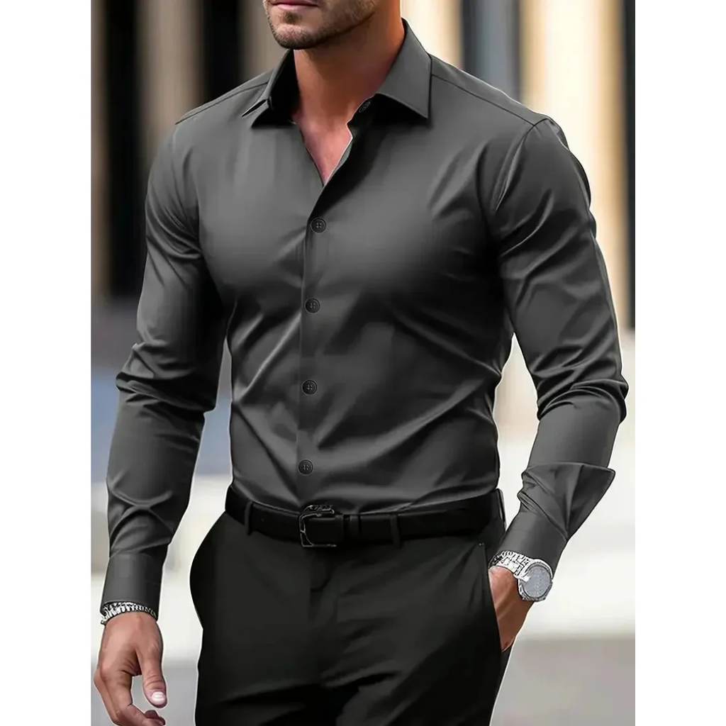 Herrenhemd mit langen Ärmeln, Slim Fit, klassischer Kragen – Heinrich