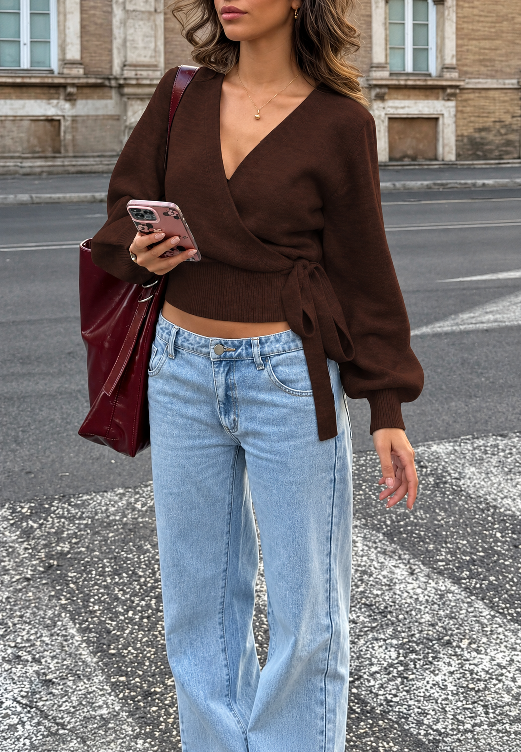 Cardigan cache-cœur femme en maille col V lien latéral - Zelinde