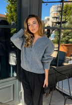 Lockere Strickjacke mit Rippmuster und Reißverschluss vorne – Hanne