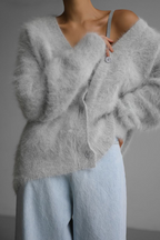 Strickcardigan in Felloptik mit V-Ausschnitt und Knöpfen – Annelie