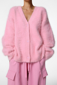 Cardigan en maille effet fourrure, col en V et boutons - Annelie