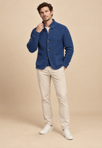 Cardigan homme à boutons, col Perkins, maille texturée, poches - Cedric