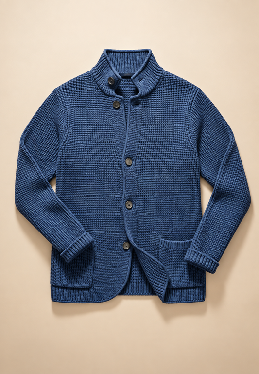 Cardigan homme à boutons, col Perkins, maille texturée, poches - Cedric