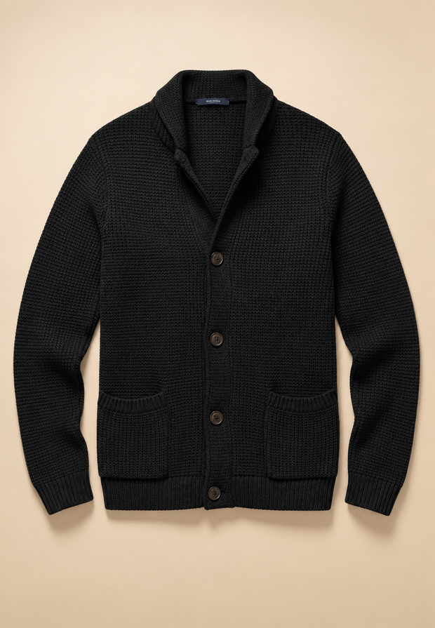 Cardigan homme à boutons, col Perkins, maille texturée, poches - Cedric