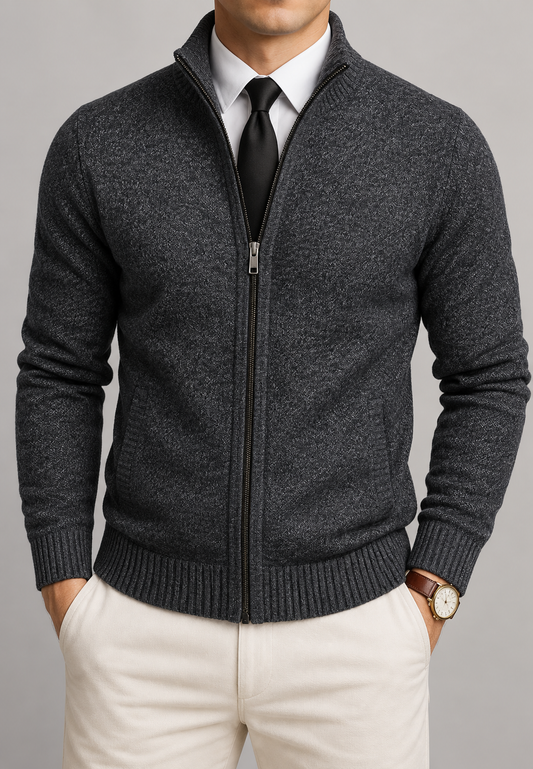 Cardigan homme à col montant, fermeture éclair sur toute la longueur, maille texturée - Dorian