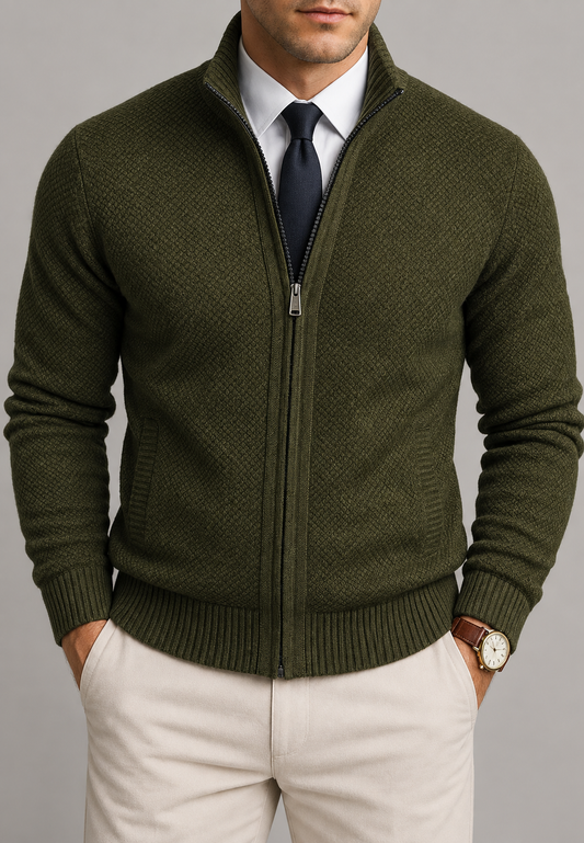Cardigan homme à col montant, fermeture éclair sur toute la longueur, maille texturée - Dorian