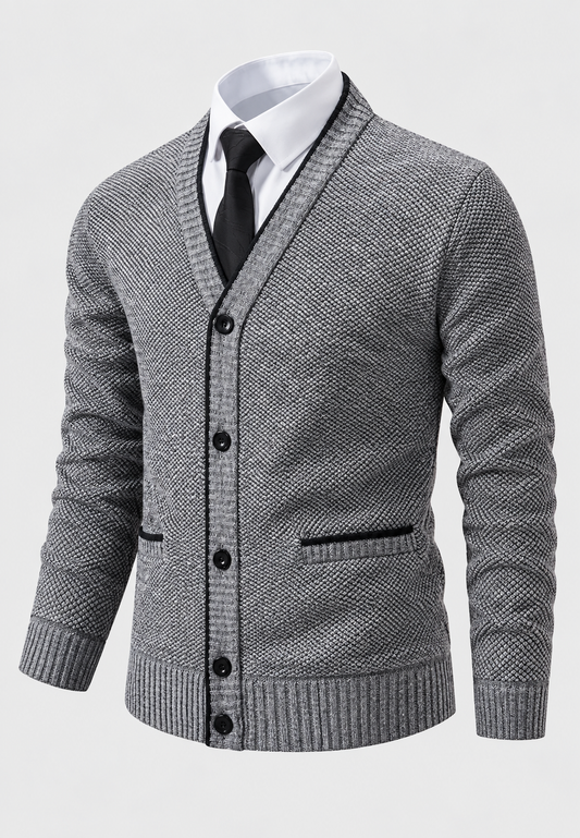 Cardigan homme à col en V, boutons, maille texturée et poches - Levan