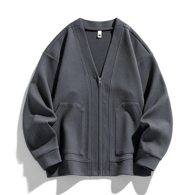 Cardigan homme en maille texturée, avec fermeture éclair et poches - Ciro