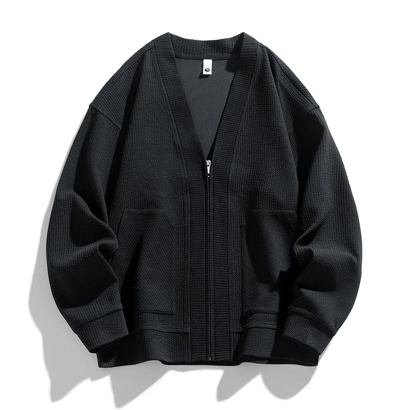 Herren-Strickjacke mit Strukturmuster, Reißverschluss und Taschen – Ciro
