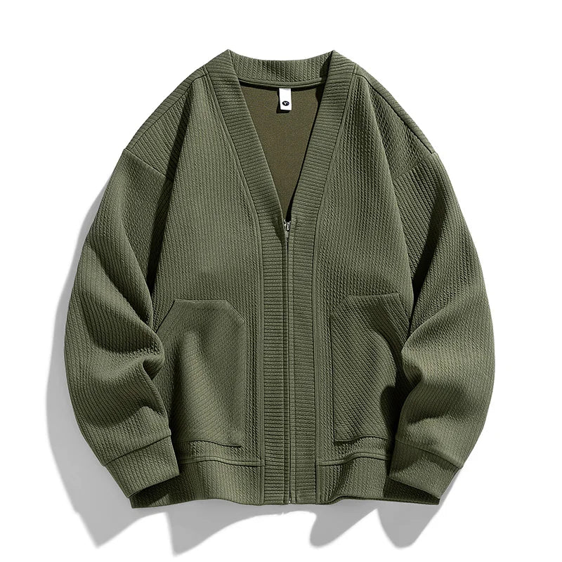 Herren-Strickjacke mit Strukturmuster, Reißverschluss und Taschen – Ciro