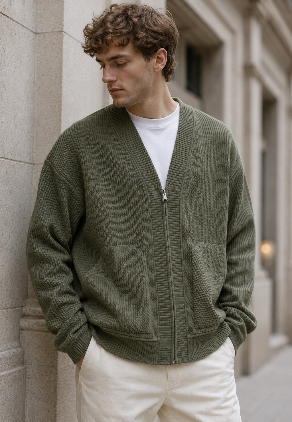 Herren-Strickjacke mit Strukturmuster, Reißverschluss und Taschen – Ciro