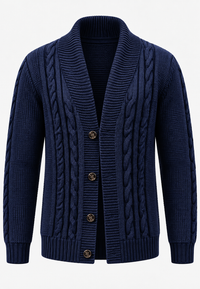 Herren-Strickjacke mit Zopfmuster, Schalkragen und Knöpfen – Gauthier