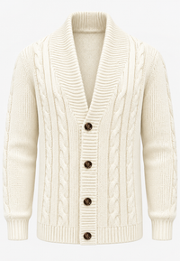 Herren-Strickjacke mit Zopfmuster, Schalkragen und Knöpfen – Gauthier