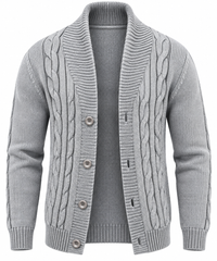 Herren-Strickjacke mit Zopfmuster, Schalkragen und Knöpfen – Gauthier