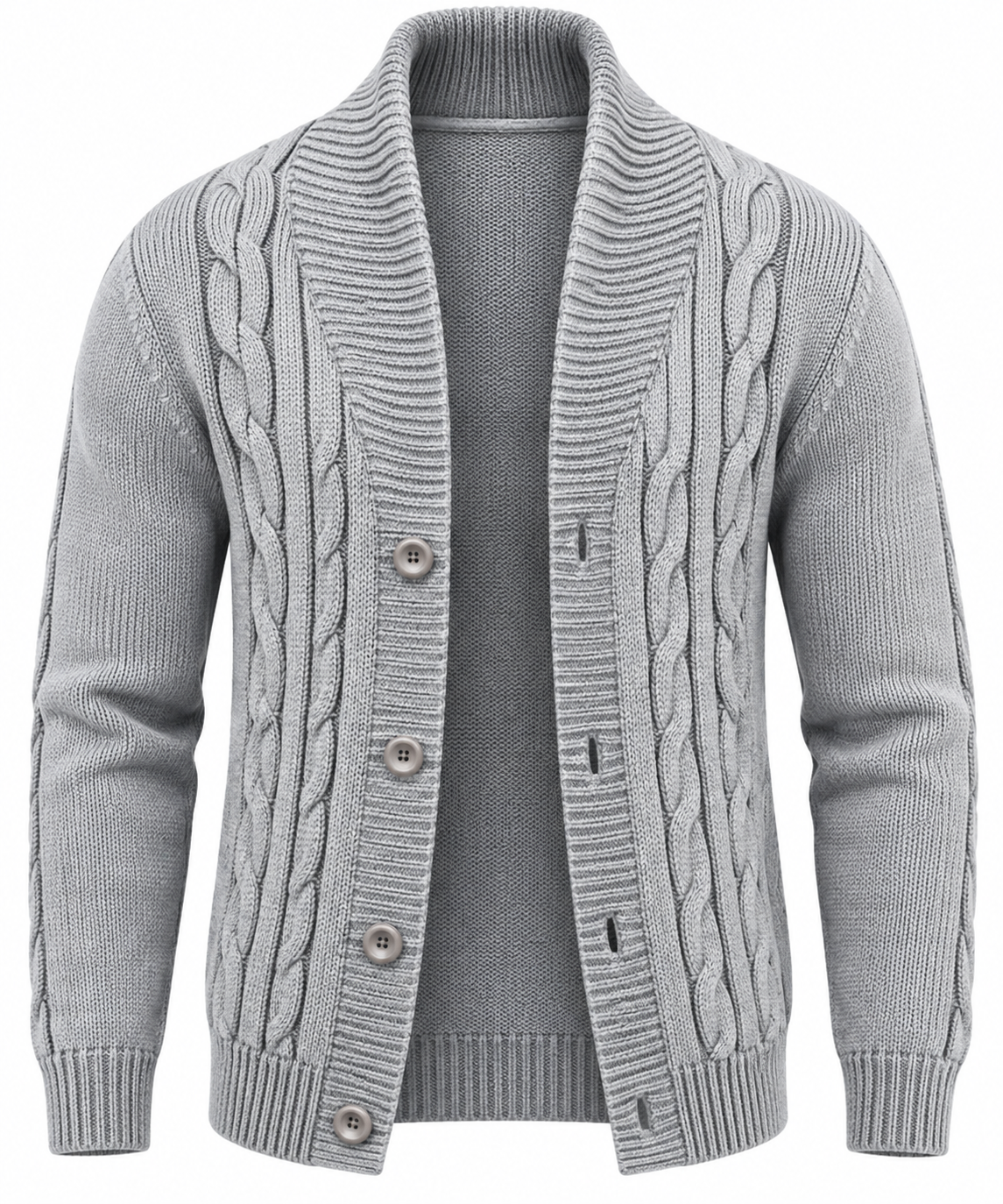 Herren-Strickjacke mit Zopfmuster, Schalkragen und Knöpfen – Gauthier