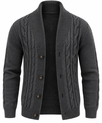 Herren-Strickjacke mit Zopfmuster, Schalkragen und Knöpfen – Gauthier
