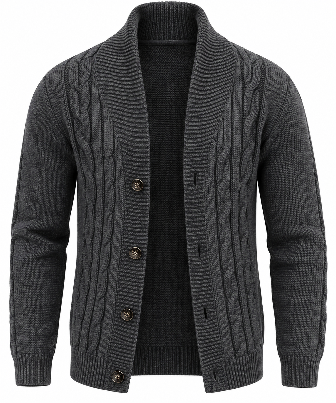 Herren-Strickjacke mit Zopfmuster, Schalkragen und Knöpfen – Gauthier