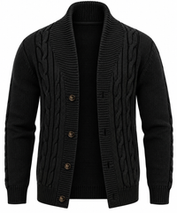 Herren-Strickjacke mit Zopfmuster, Schalkragen und Knöpfen – Gauthier