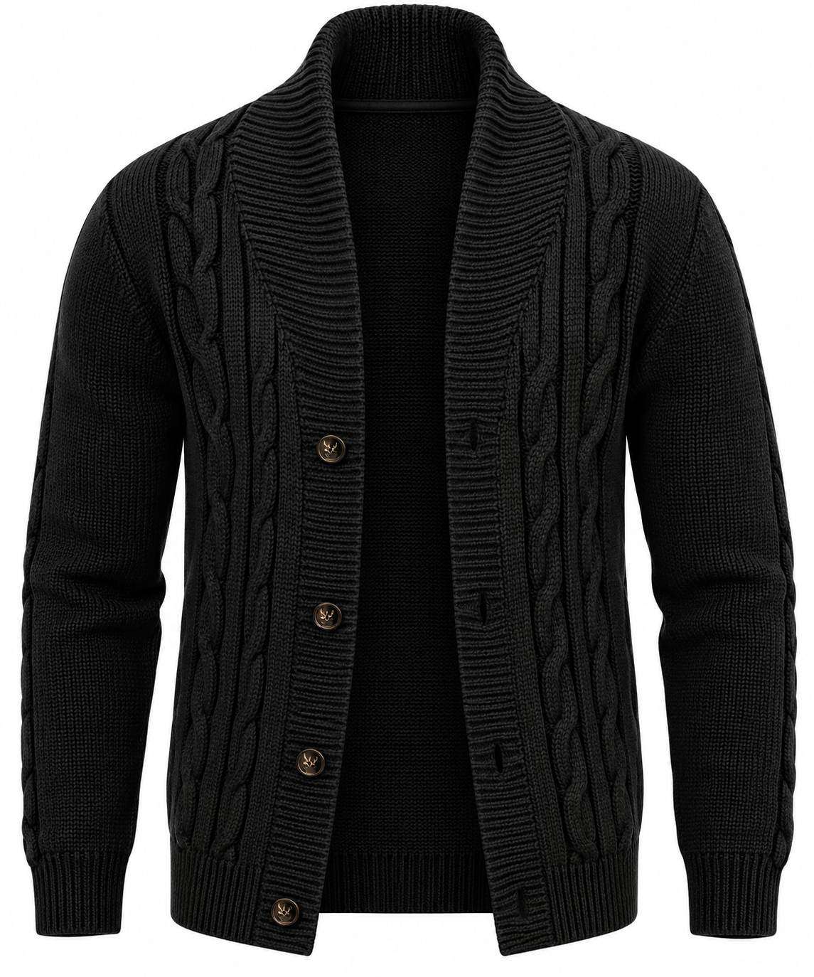 Herren-Strickjacke mit Zopfmuster, Schalkragen und Knöpfen – Gauthier