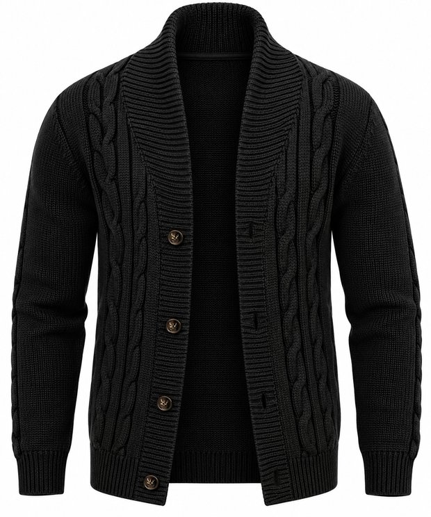 Herren-Strickjacke mit Zopfmuster, Schalkragen und Knöpfen – Gauthier