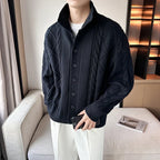 Strickcardigan mit Zopfmuster und Stehkragen mit Knöpfen – Adrián
