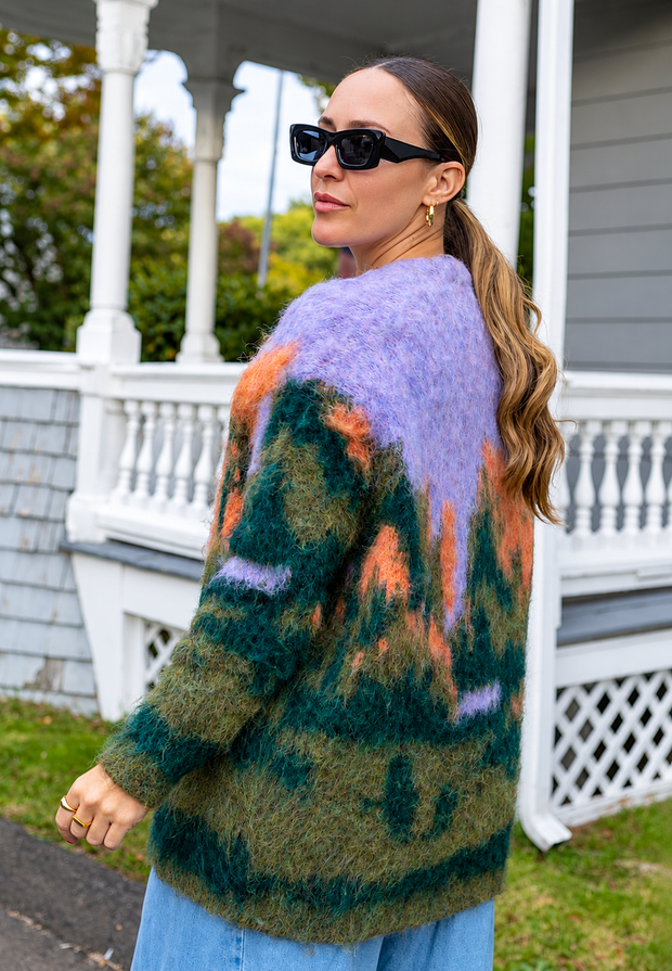 Cardigan long femme en maille chinée à imprimé abstrait - Marzena