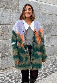 Cardigan long femme en maille chinée à imprimé abstrait - Marzena
