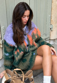 Cardigan long femme en maille chinée à imprimé abstrait - Marzena