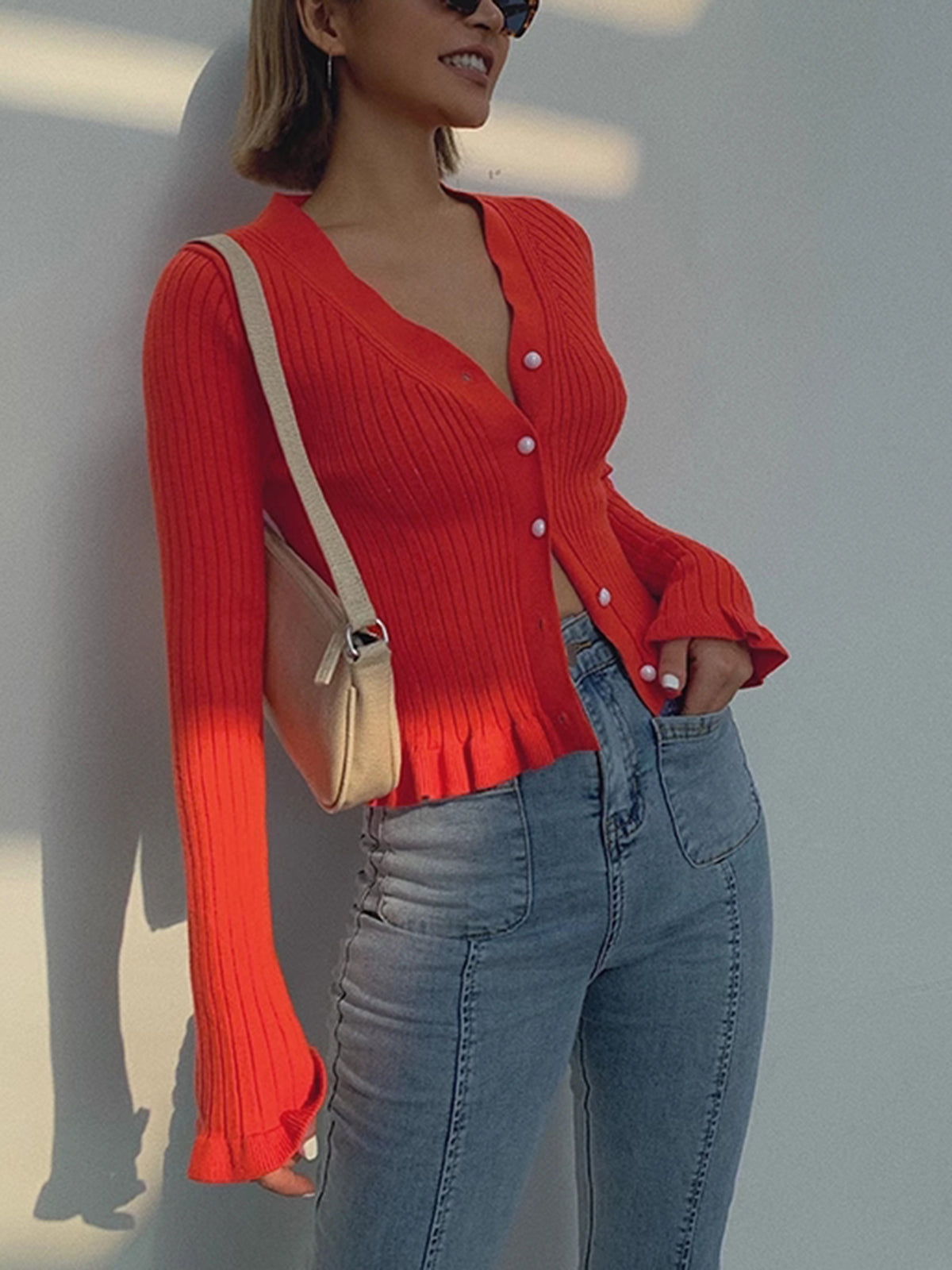 Gestreifter Strickcardigan mit Knöpfen für Damen – Hedda