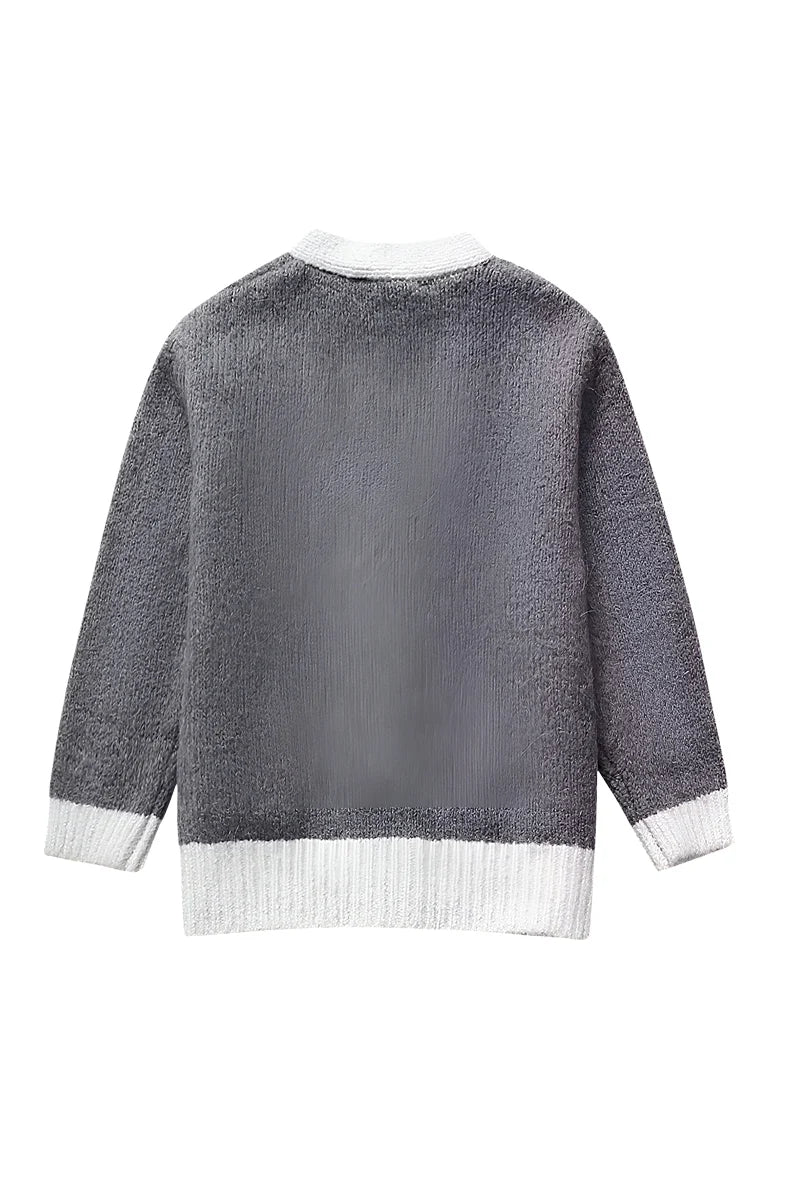 Damen-Strickjacke mit V-Ausschnitt, Knöpfen und kontrastierenden Details – Elva