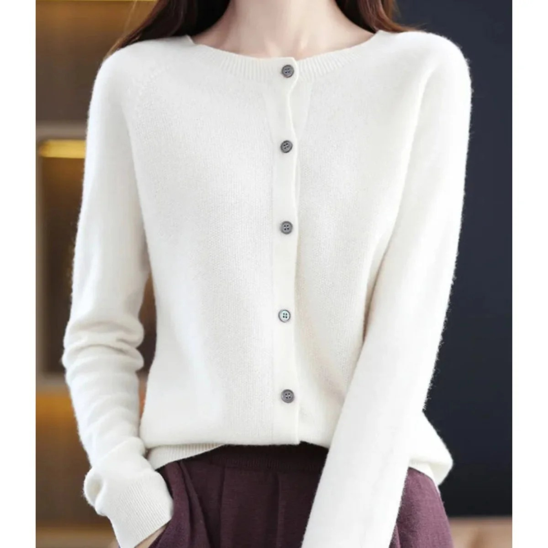 Damen-Strickjacke mit Rundhalsausschnitt und Knöpfen vorne – Lauffy
