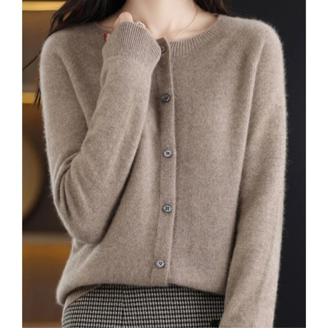 Damen-Strickjacke mit Rundhalsausschnitt und Knöpfen vorne – Lauffy