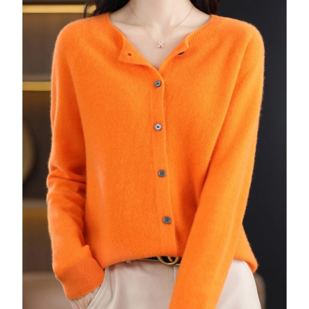 Damen-Strickjacke mit Rundhalsausschnitt und Knöpfen vorne – Lauffy