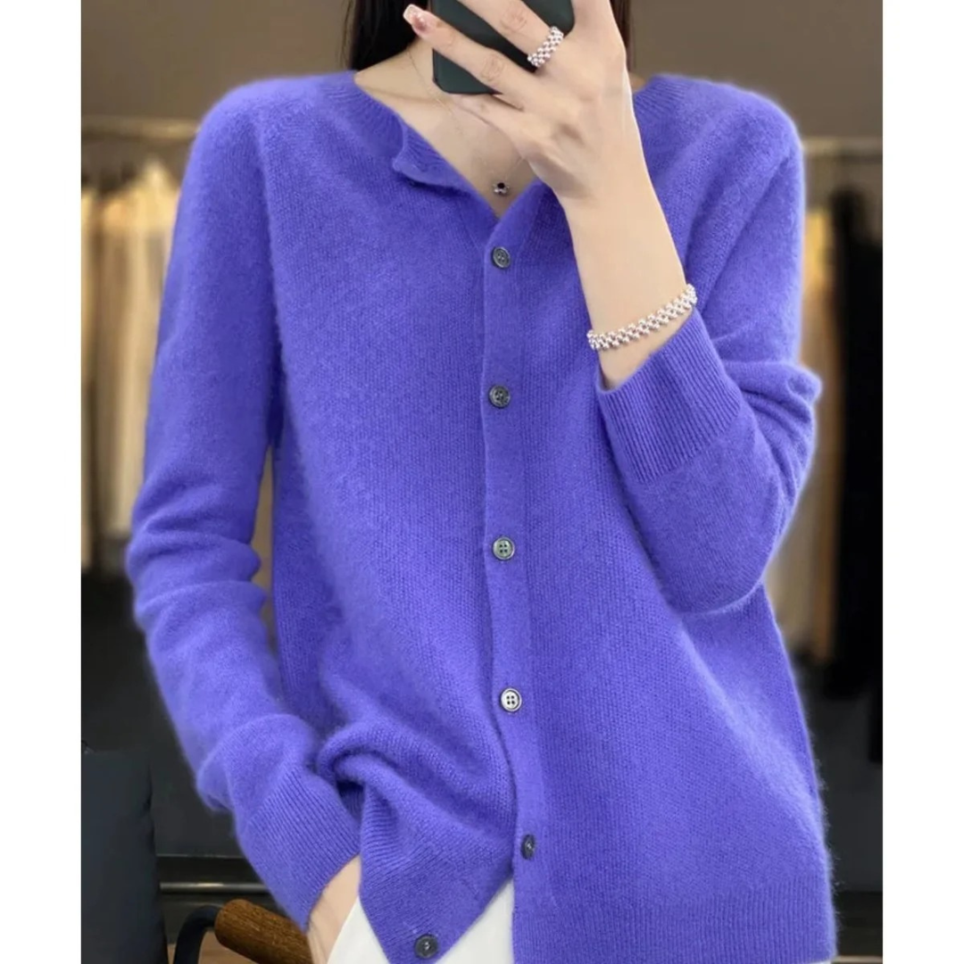 Damen-Strickjacke mit Rundhalsausschnitt und Knöpfen vorne – Lauffy