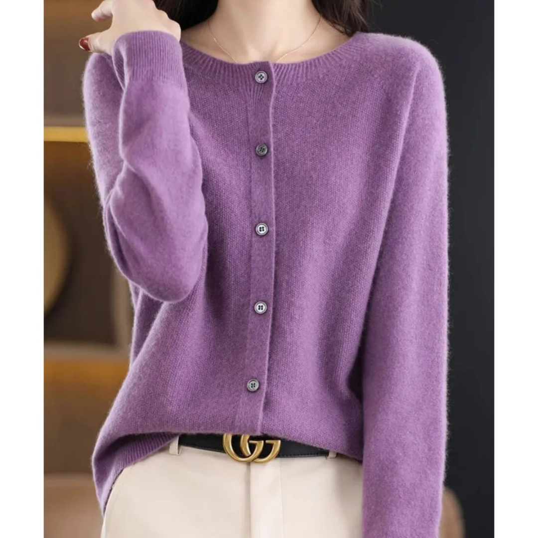 Damen-Strickjacke mit Rundhalsausschnitt und Knöpfen vorne – Lauffy