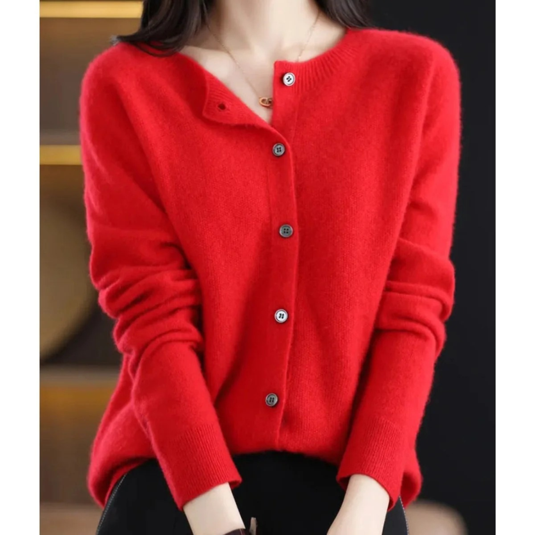 Damen-Strickjacke mit Rundhalsausschnitt und Knöpfen vorne – Lauffy