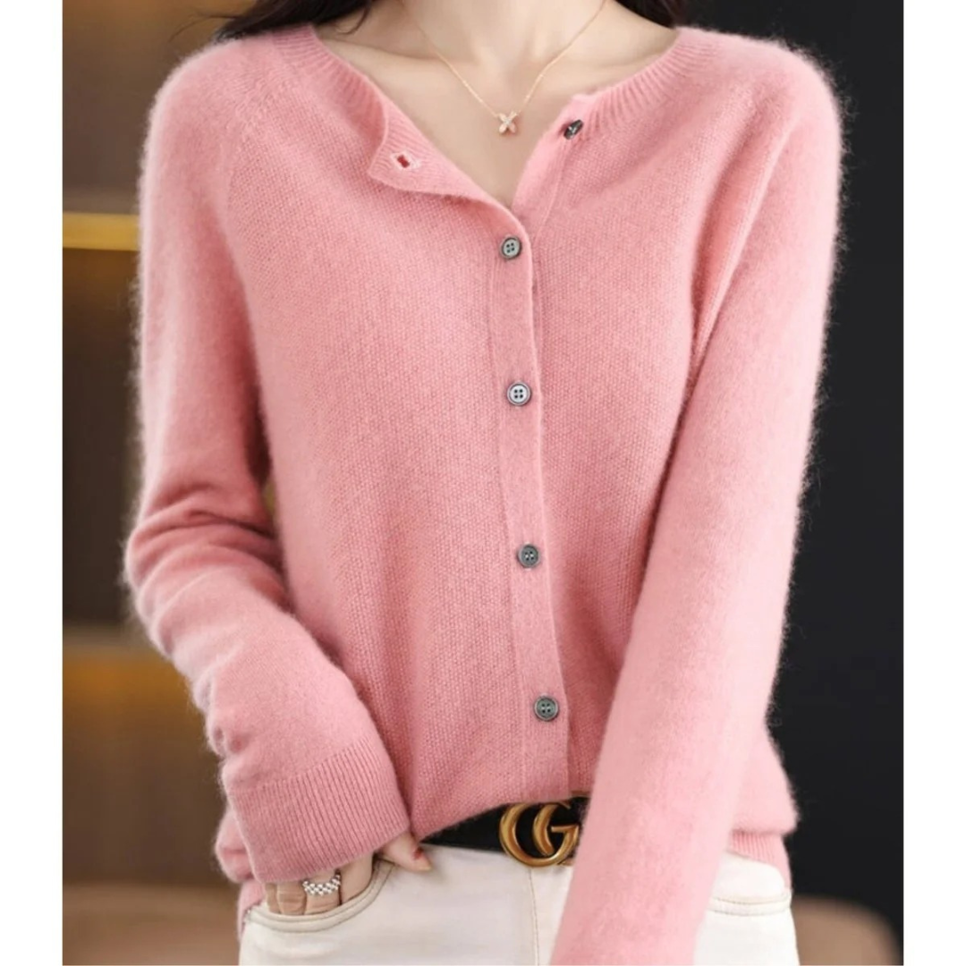 Damen-Strickjacke mit Rundhalsausschnitt und Knöpfen vorne – Lauffy