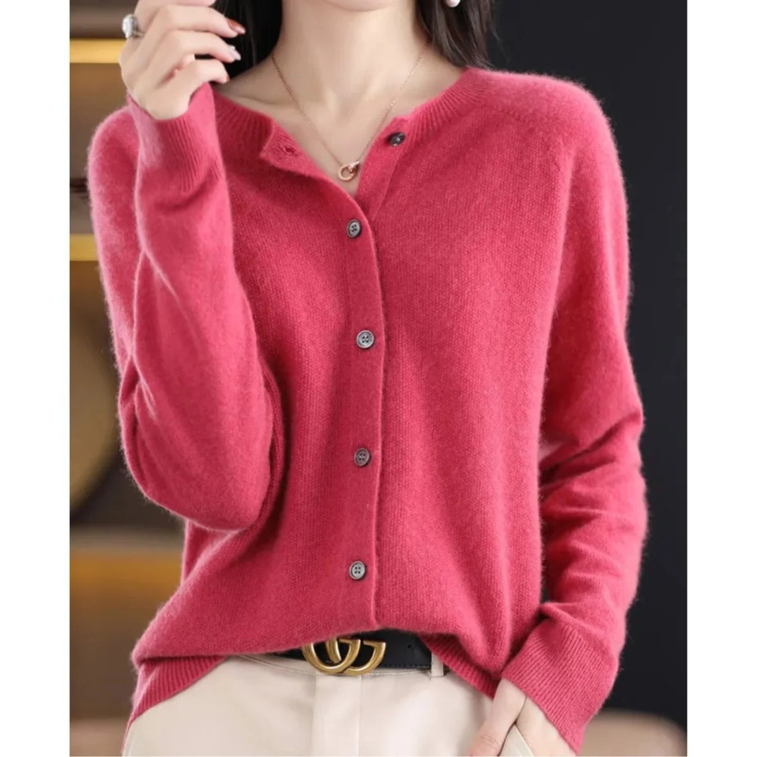 Damen-Strickjacke mit Rundhalsausschnitt und Knöpfen vorne – Lauffy