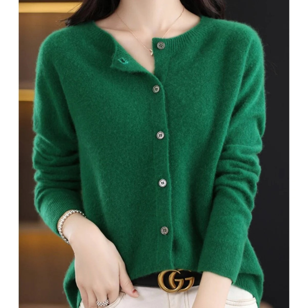Damen-Strickjacke mit Rundhalsausschnitt und Knöpfen vorne – Lauffy