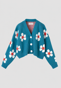 Damen-Strickjacke mit Blumenmuster und V-Ausschnitt – Santera