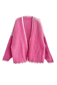 Cardigan femme ample, maille à bordures contrastées, manches longues - Selmara