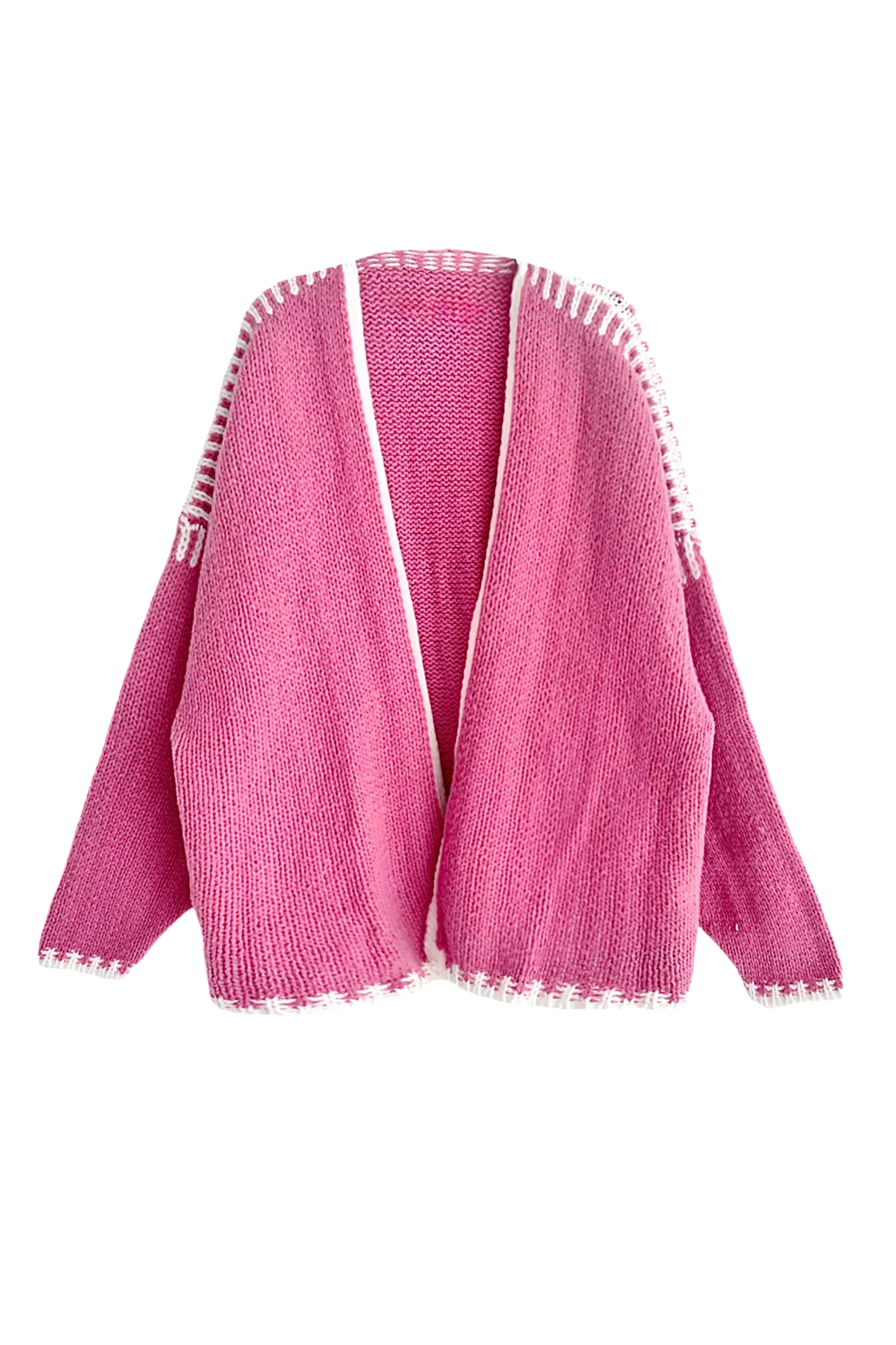 Lockere Damen-Strickjacke mit kontrastierenden Rippenbündchen und langen Ärmeln – Selmara