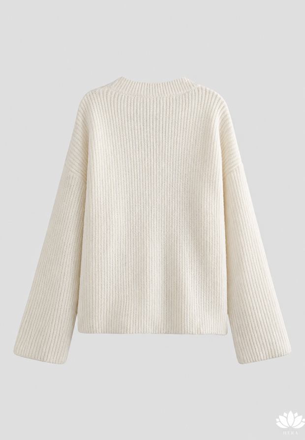 Cardigan femme oversize en maille épaisse, col en V, boutons - Eilika