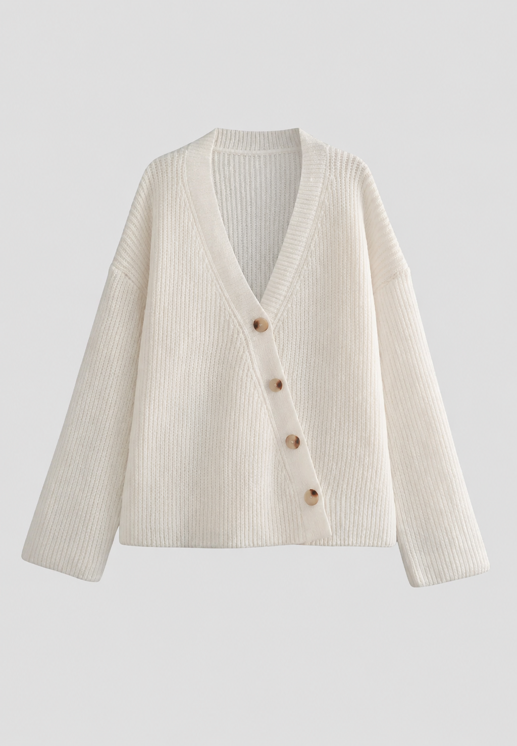Oversize-Strickjacke für Damen, grob gestrickt, V-Ausschnitt, Knöpfe – Eilika