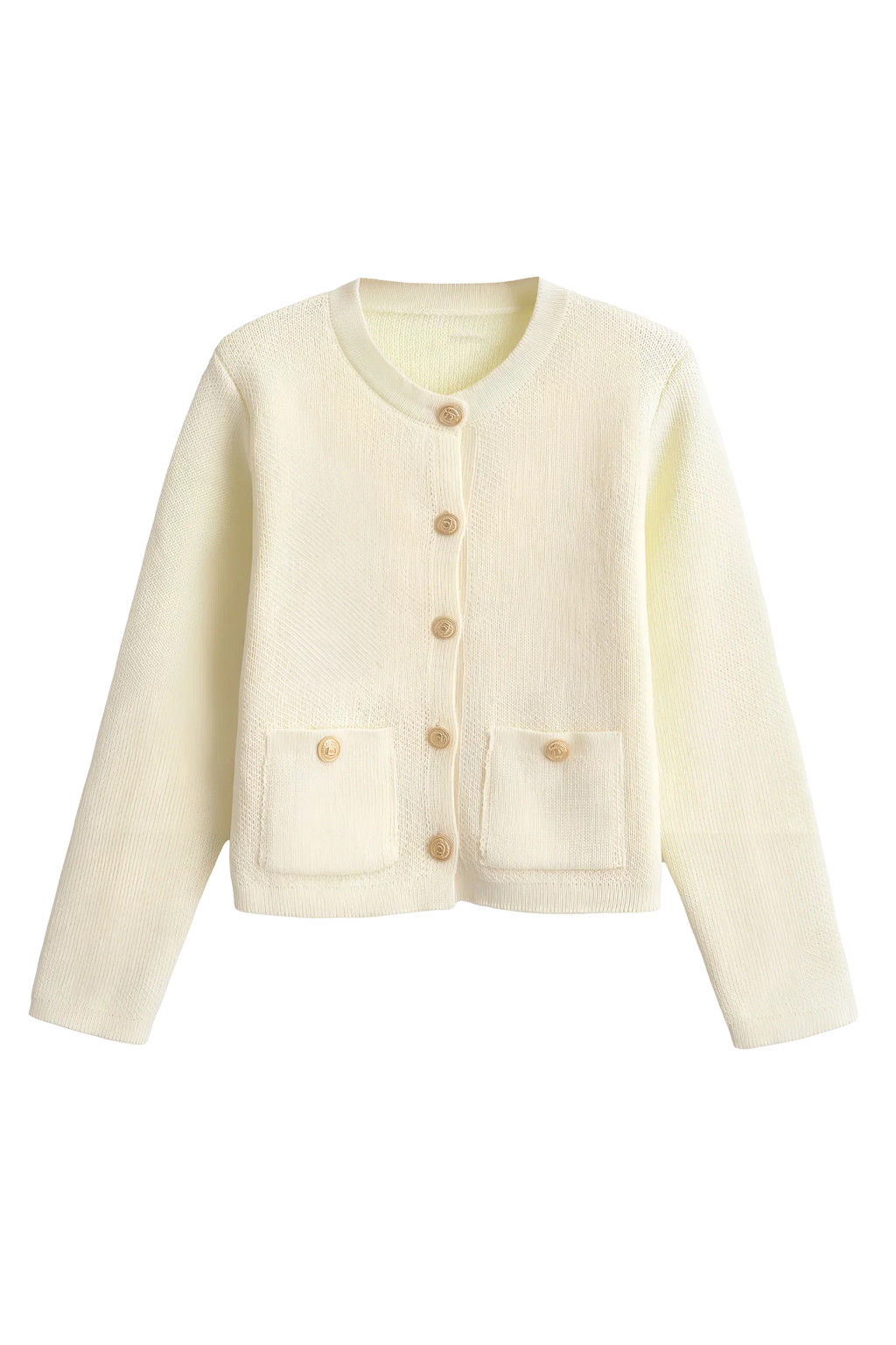 Damen-Strickjacke mit goldenen Knöpfen und Taschen – Aramilla