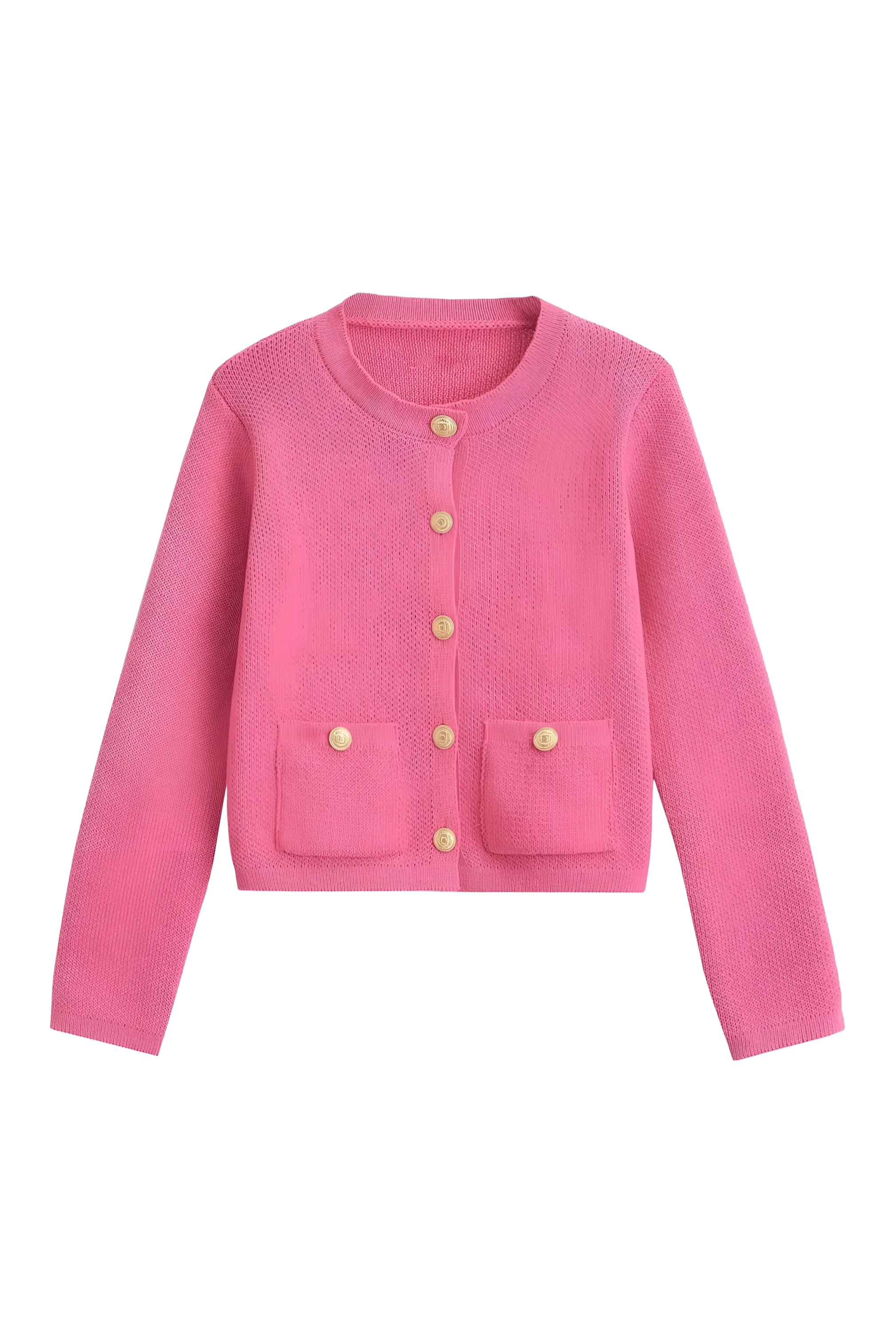 Damen-Strickjacke mit goldenen Knöpfen und Taschen – Aramilla