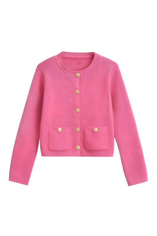 Cardigan femme en maille, boutons dorés, poches - Aramilla