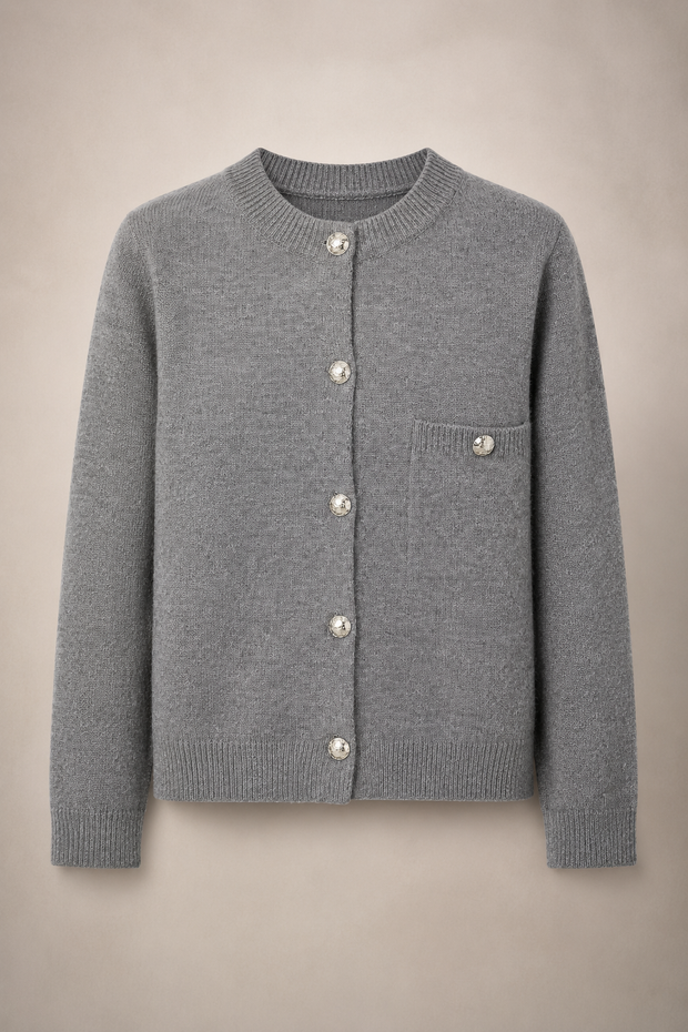 Damen-Strickjacke mit Knöpfen und Rundhalsausschnitt – Clémence